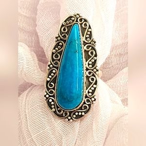 Turquoise Sterling Silver Gemstone Ring Sz 6
